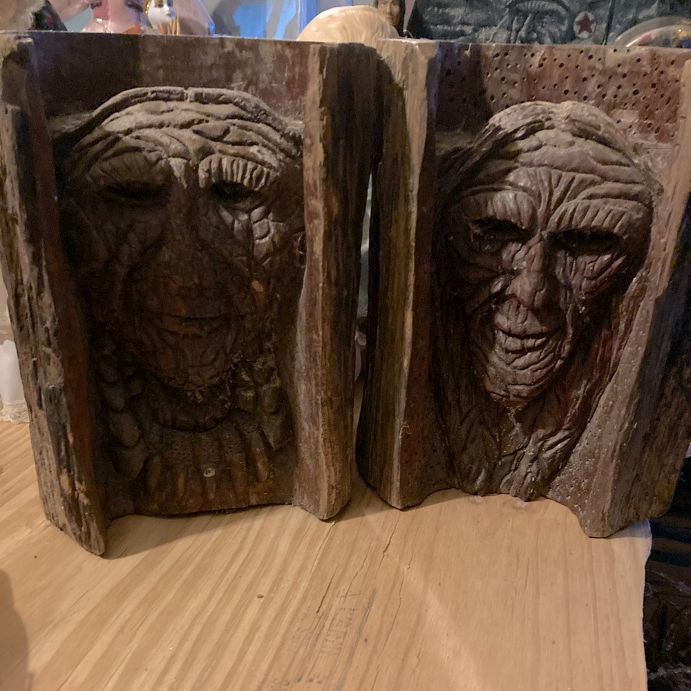 Cypress Indian carved heads